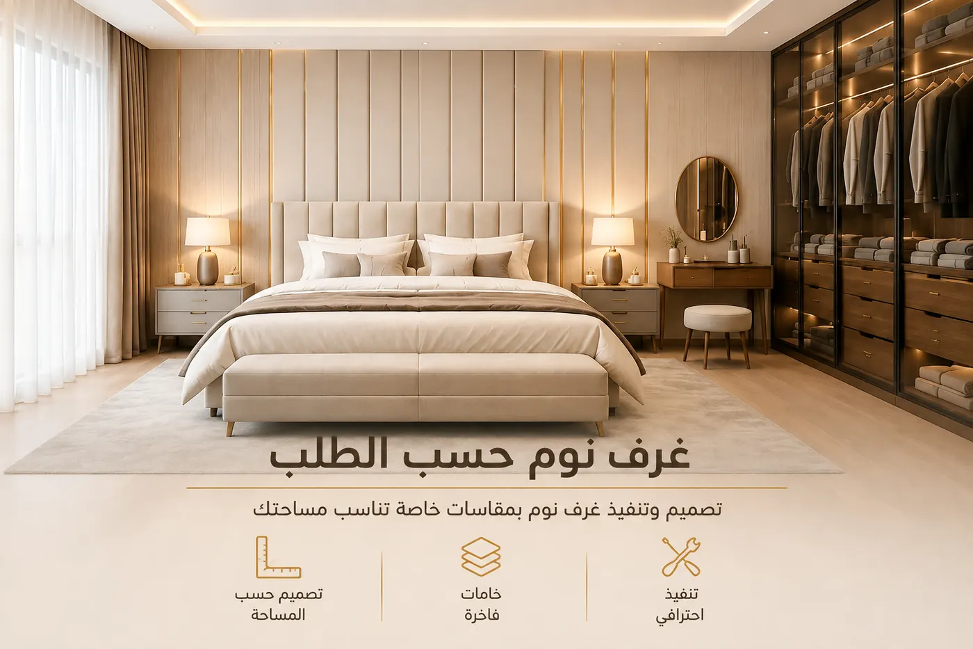 غرف نوم مودرن تفصيل حسب الطلب بتصاميم فاخرة ومقاسات مخصصة تناسب جميع المساحات.